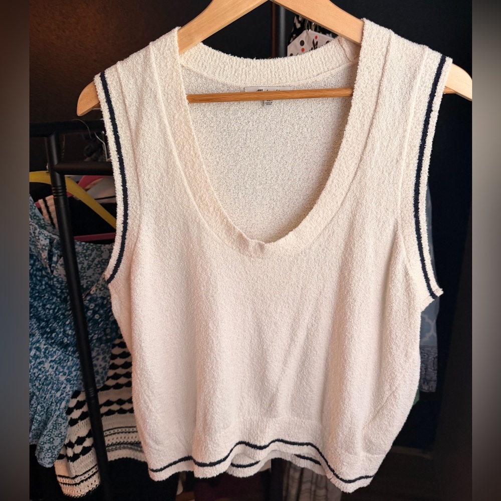 Madewell Cream Knit Tank Top with Black Trim